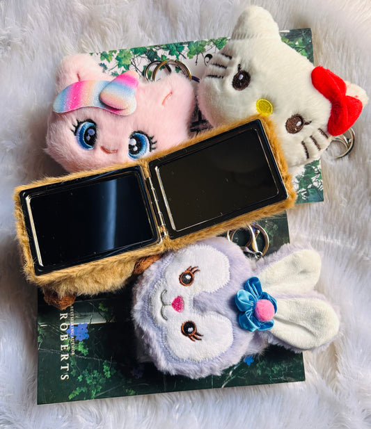 Cute Plush Folding Mirror Keychain