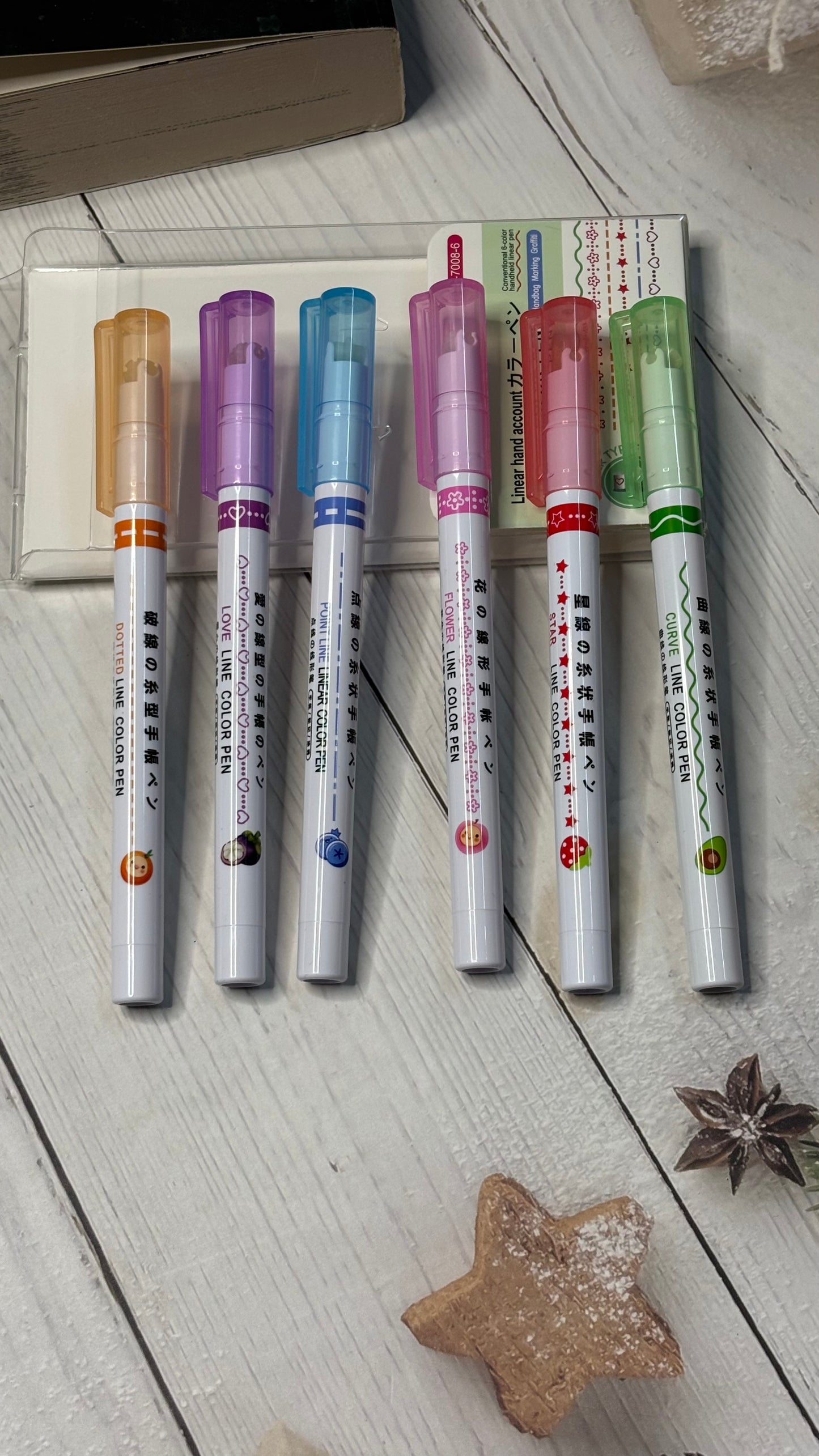 Linear Roller Color Pens Highlighters (Set of 6)