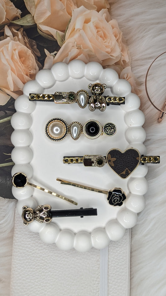 Black Bear Barrettes(Artificial Pearl and stone)(1 pc)