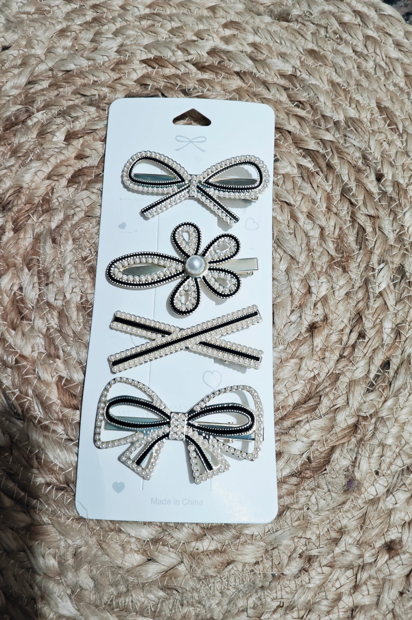 Rhinestone bow tie hairclip 4-piece set