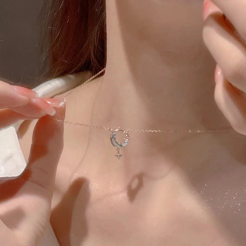 Star Moon Necklace Bluish