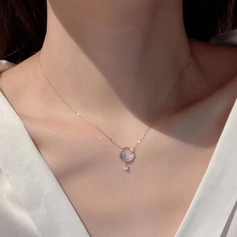 Star Moon Necklace Bluish