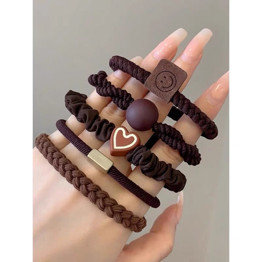 Dark Brown Ornament Hair Tie set of 5