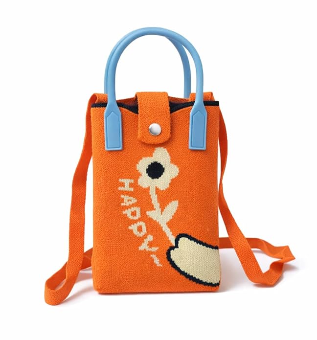Cute Mini Orange Knit Tote Crossbody Bag