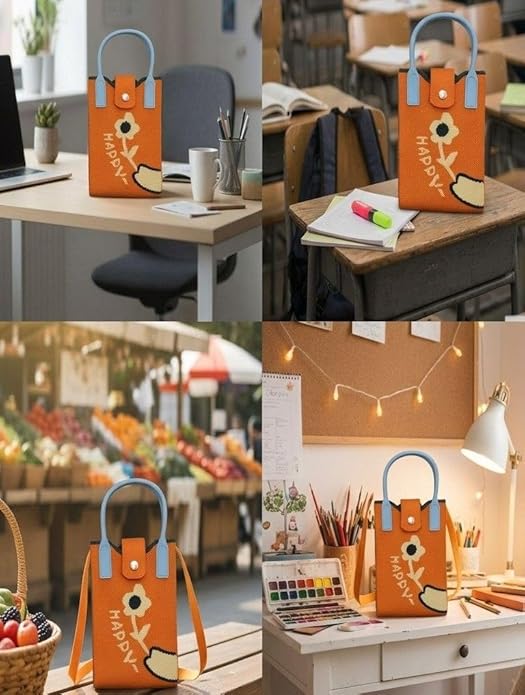 Cute Mini Orange Knit Tote Crossbody Bag
