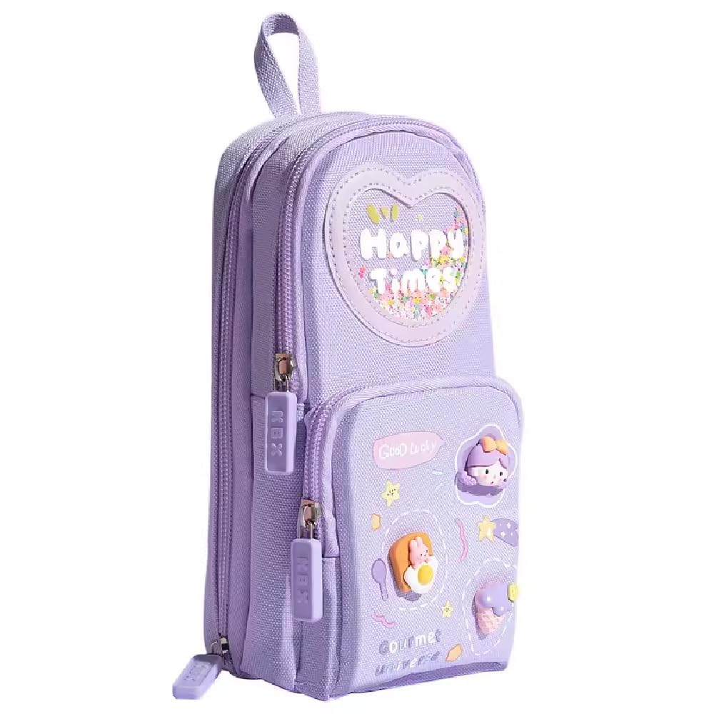 Purple Kawaii Pencil Case with 3 Compartments