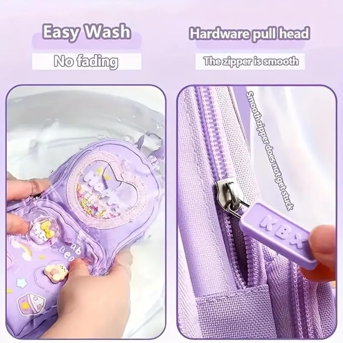 Purple Kawaii Pencil Case with 3 Compartments