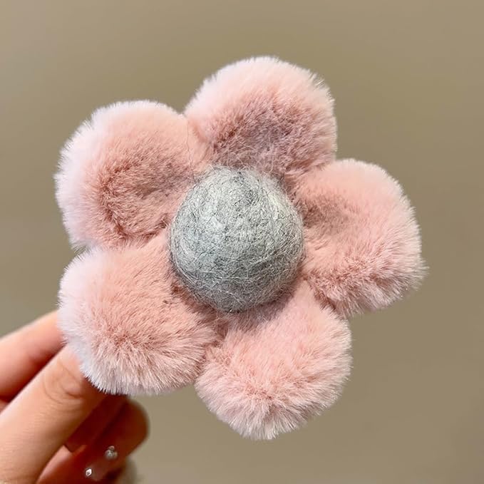 Khaki Flower Plush Hair Claw (1 Pc)