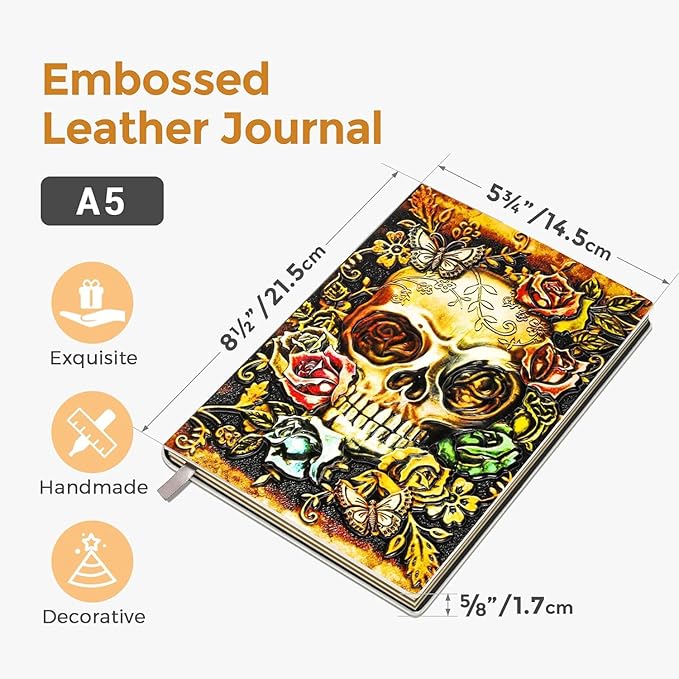 Embossed Skull Vintage Leather Journal Set
