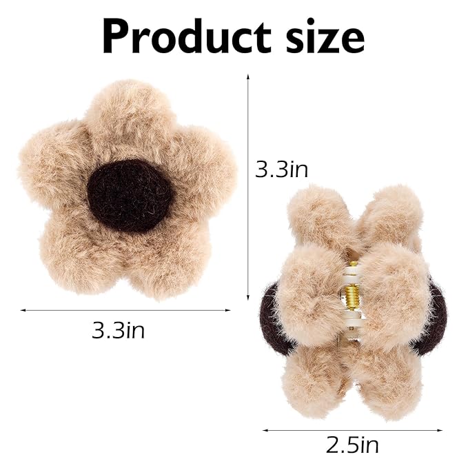 Khaki Flower Plush Hair Claw (1 Pc)