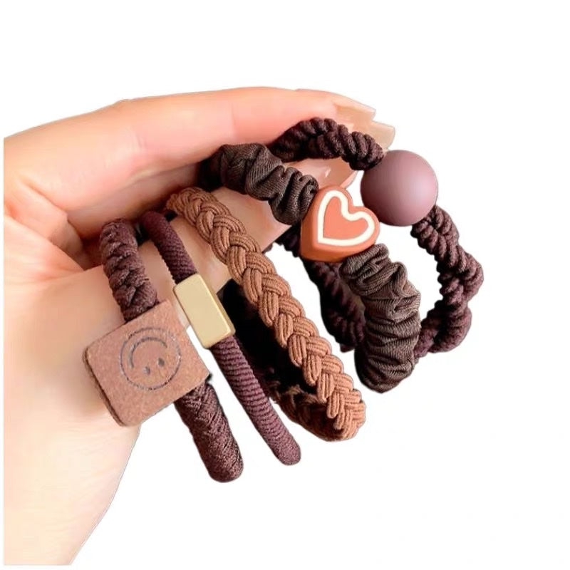 Dark Brown Ornament Hair Tie (Set of 5)