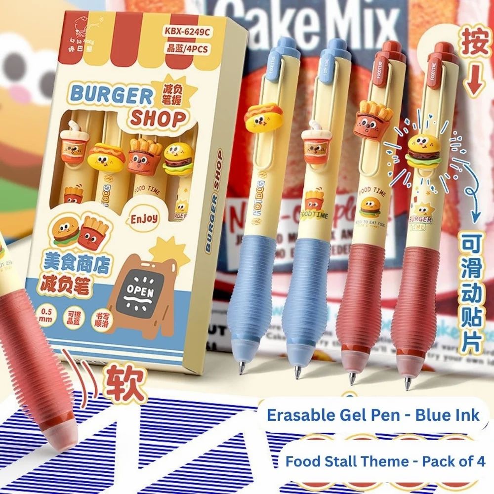 Burger Shop Erasable Blue Gel Pen Set (1 Set)