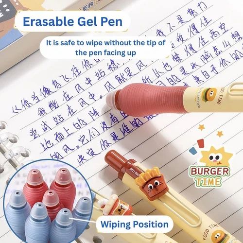 Burger Shop Erasable Blue Gel Pen Set (1 Set)