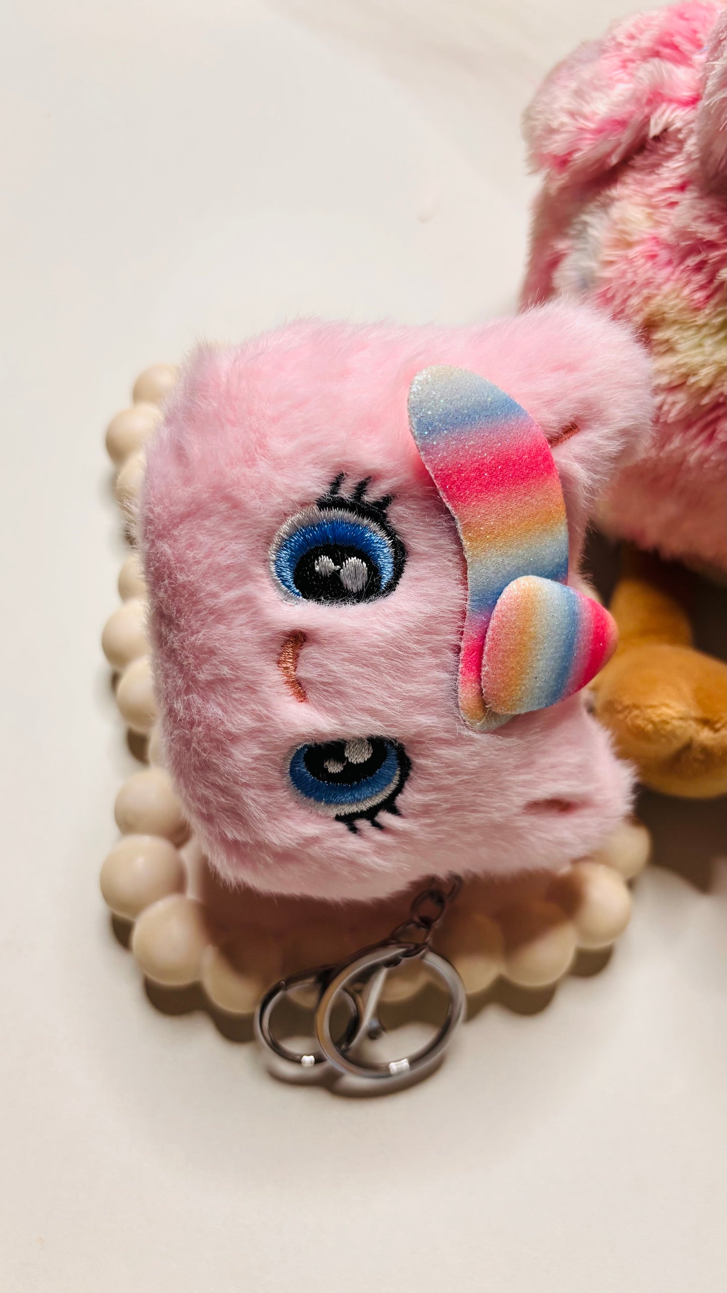 Cute Plush Folding Mirror Keychain
