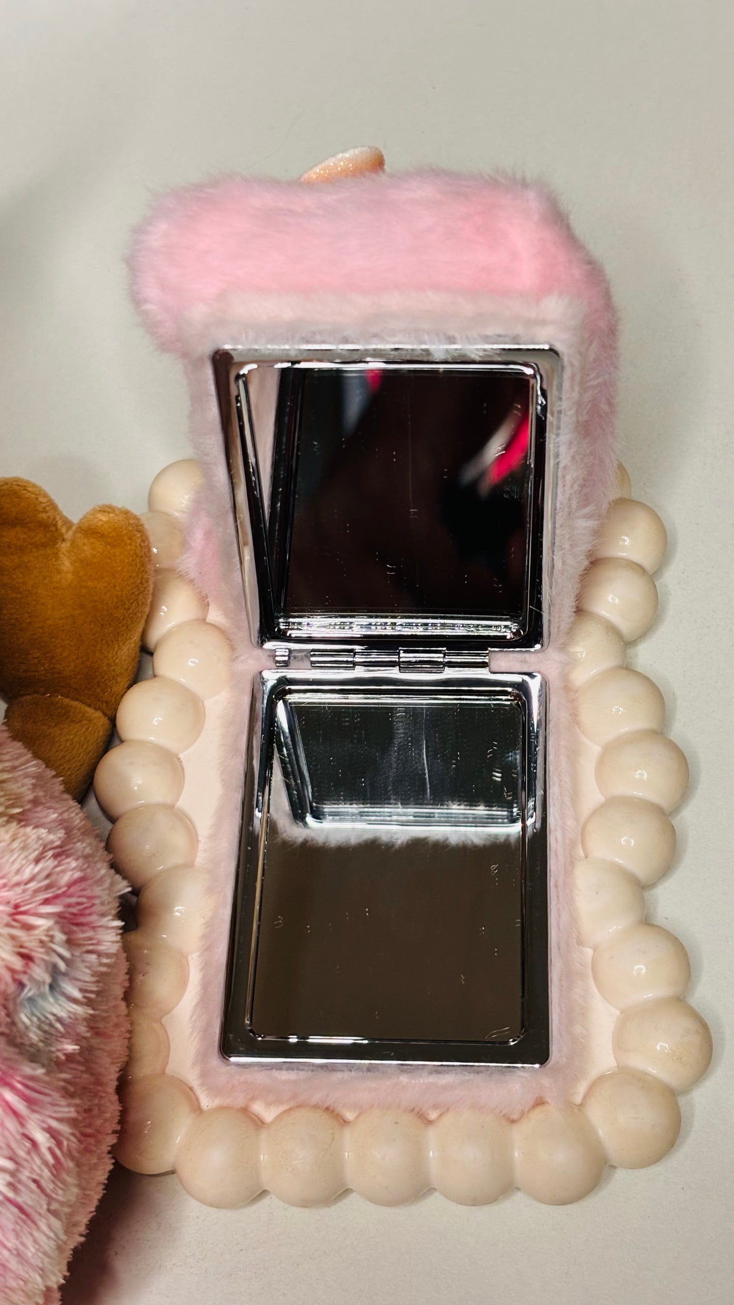 Cute Plush Folding Mirror Keychain