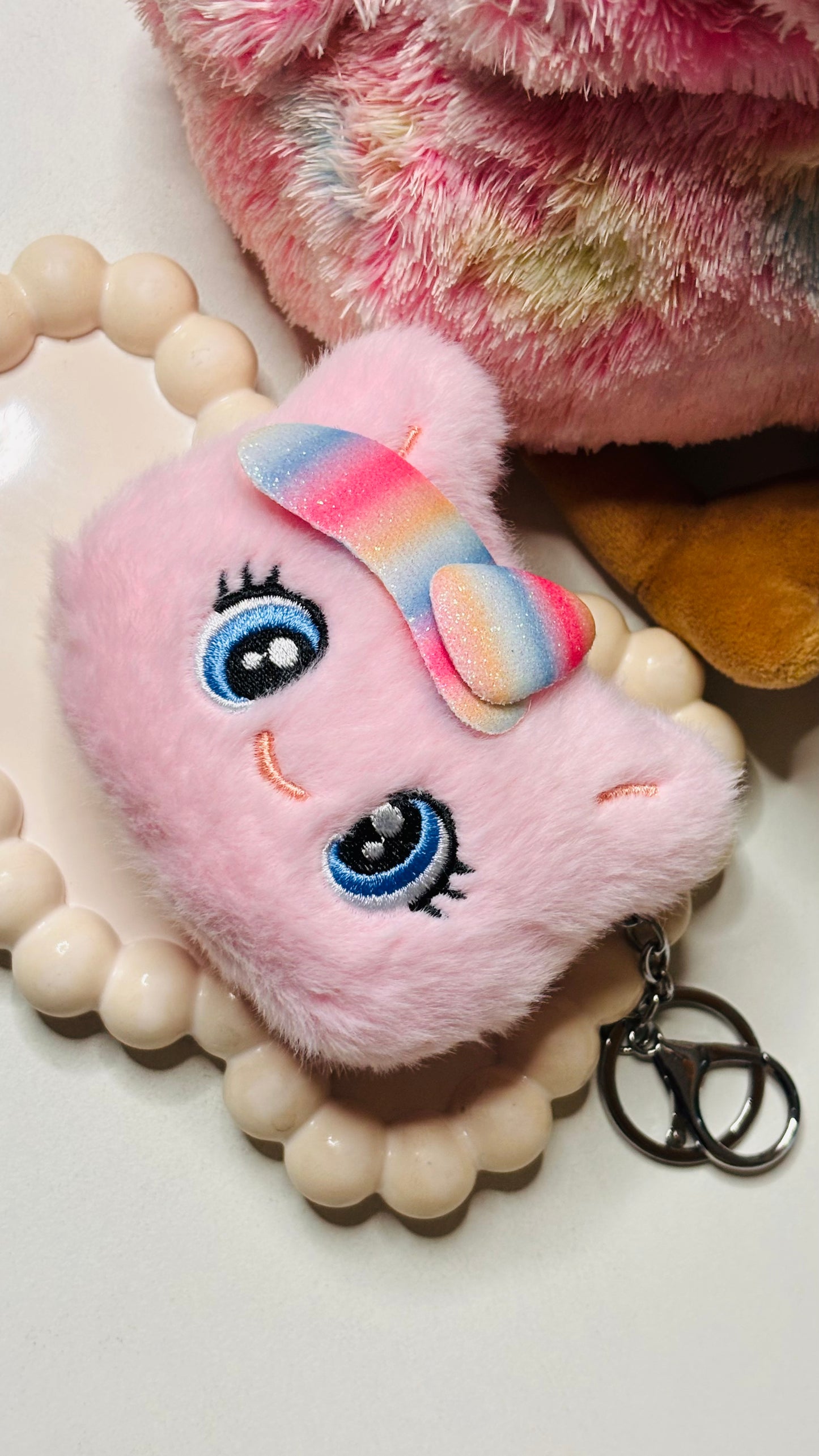 Cute Plush Folding Mirror Keychain