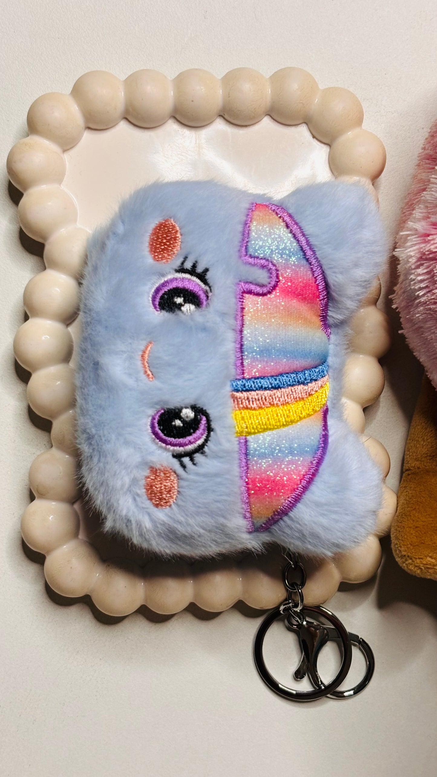 Cute Plush Folding Mirror Keychain
