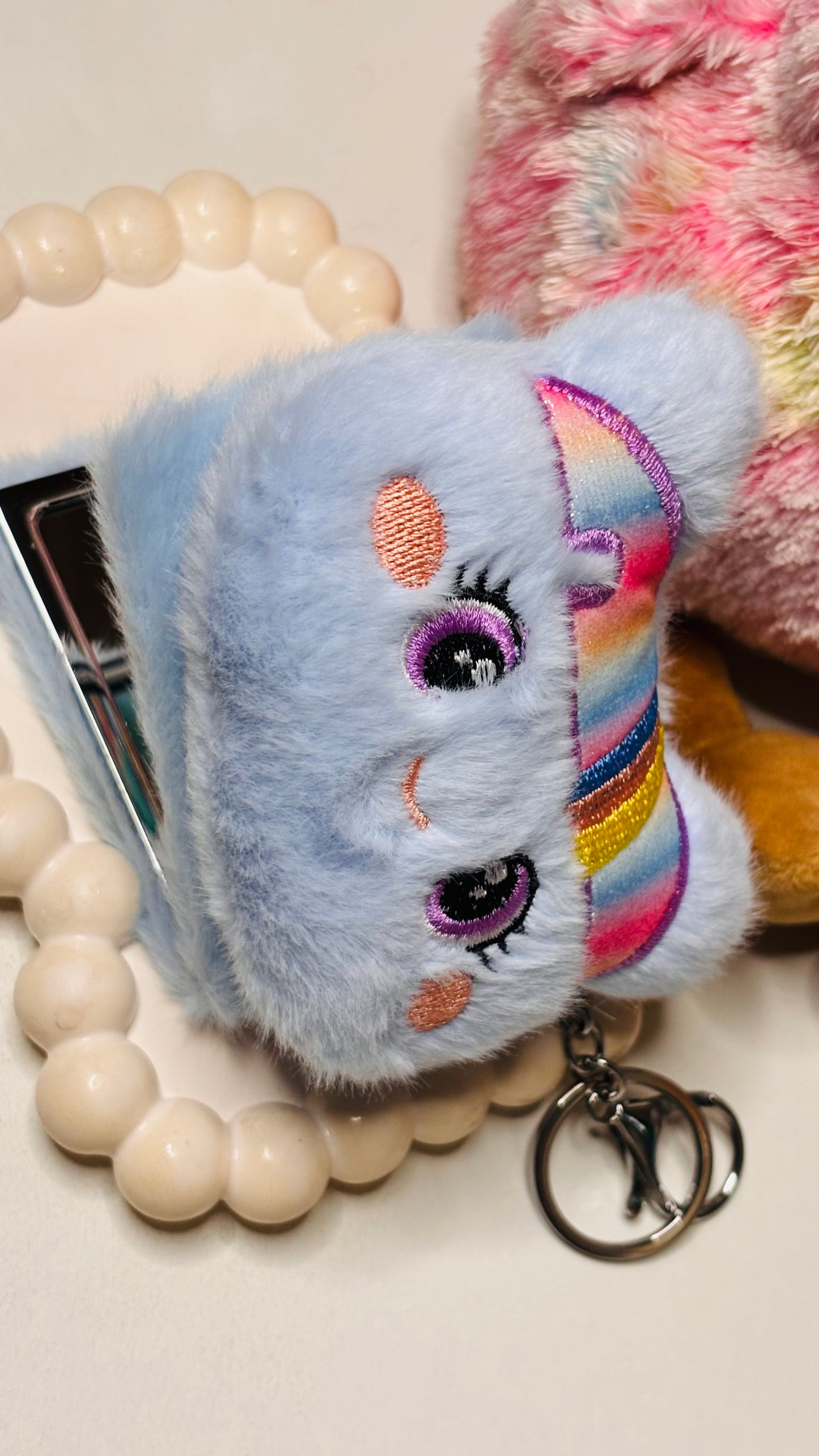 Cute Plush Folding Mirror Keychain