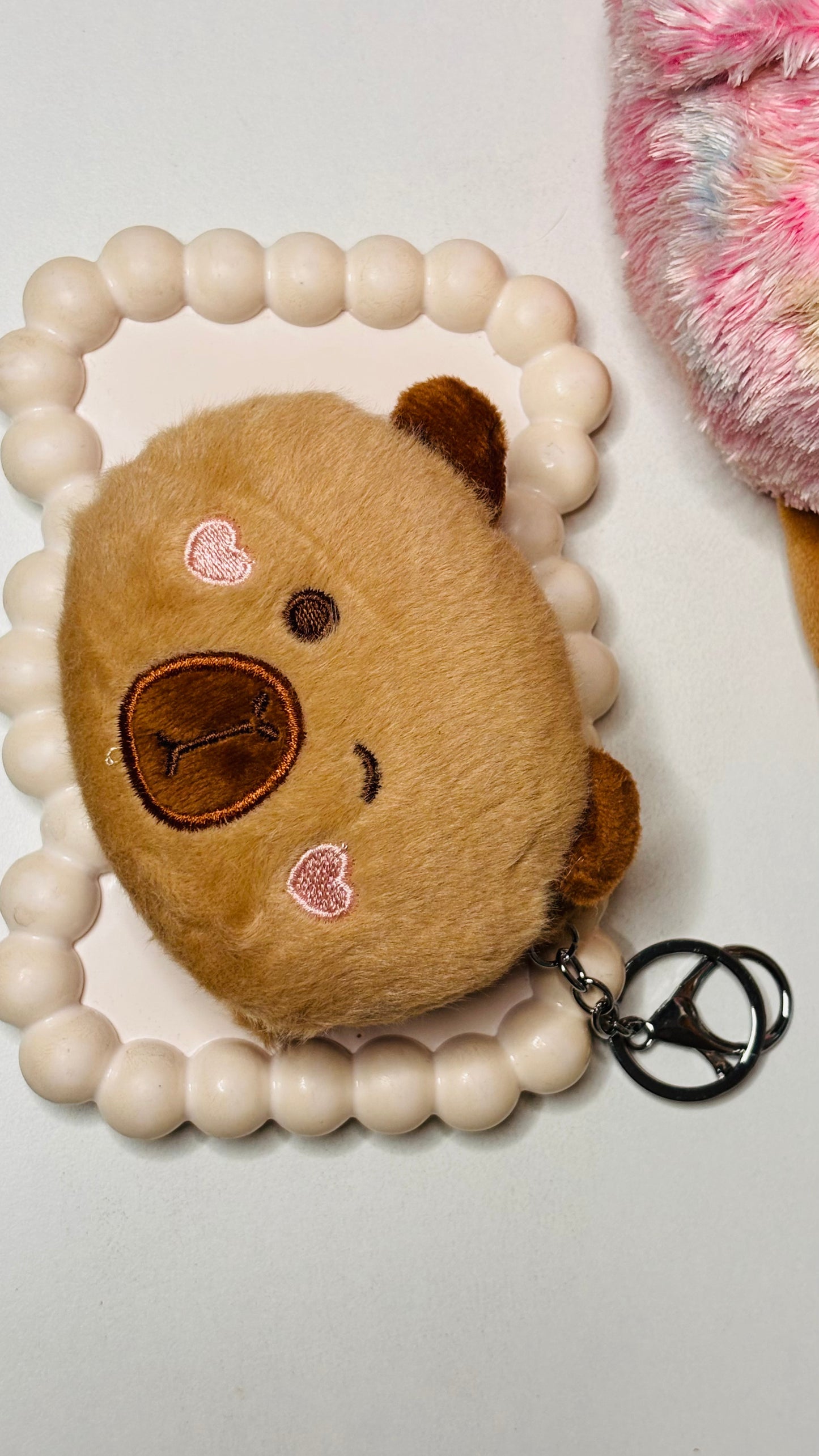 Cute Plush Folding Mirror Keychain
