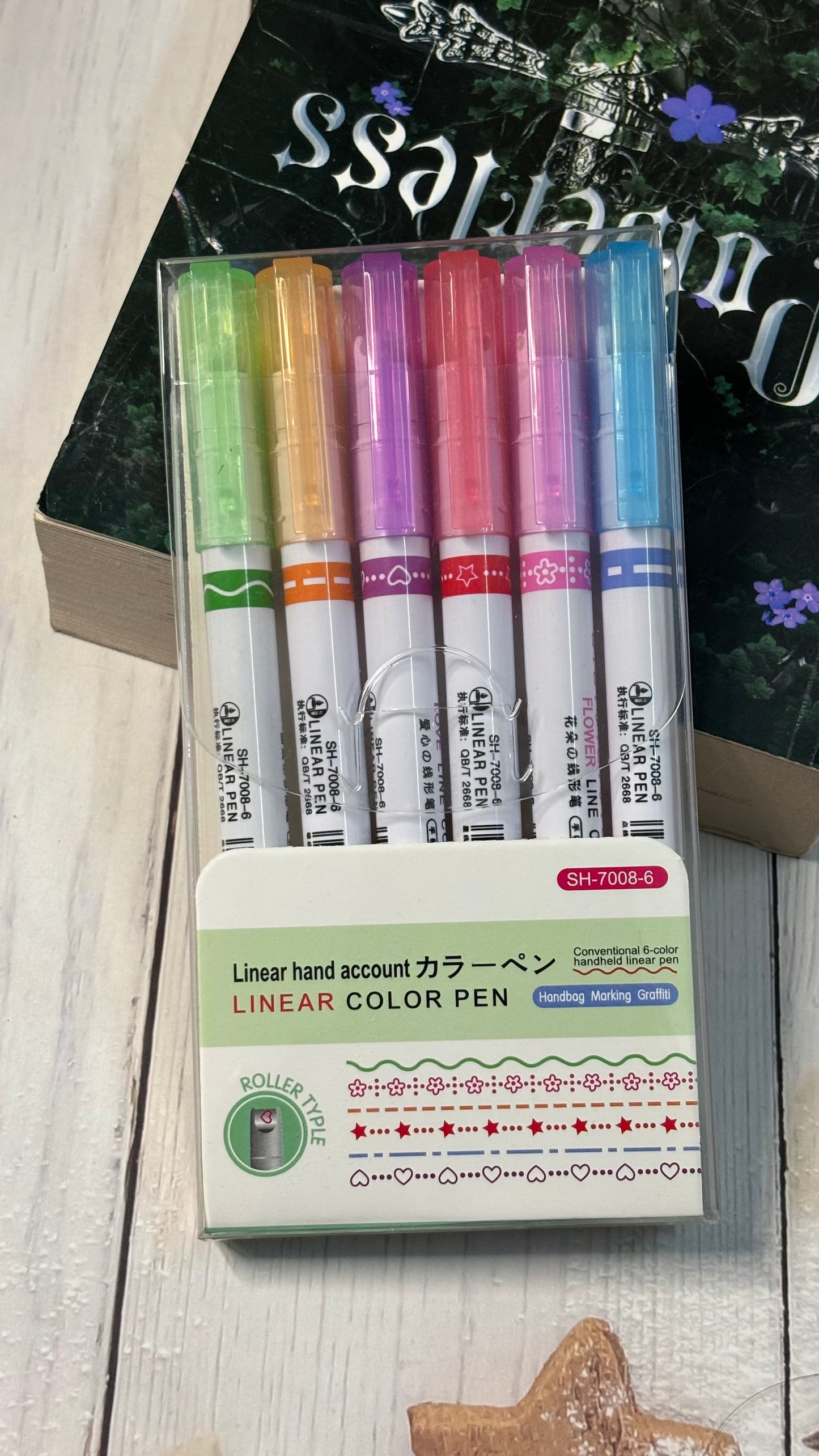 Linear Roller Color Pens Highlighters (Set of 6)