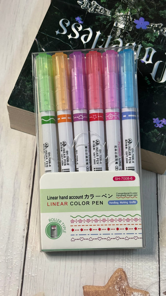 Linear Roller Color Pens Highlighters (Set of 6)