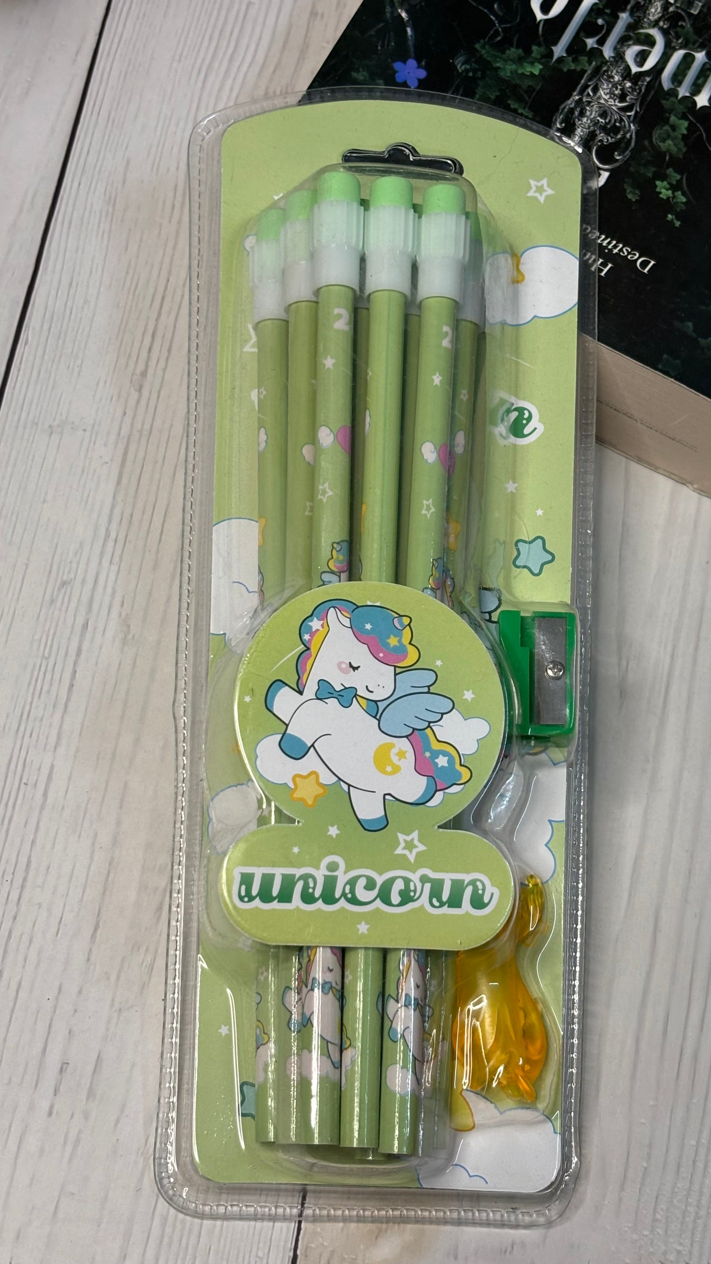 Pencil Stationery Set | 12 HB Pencils, Sharpener, Eraser & Pencil Cap