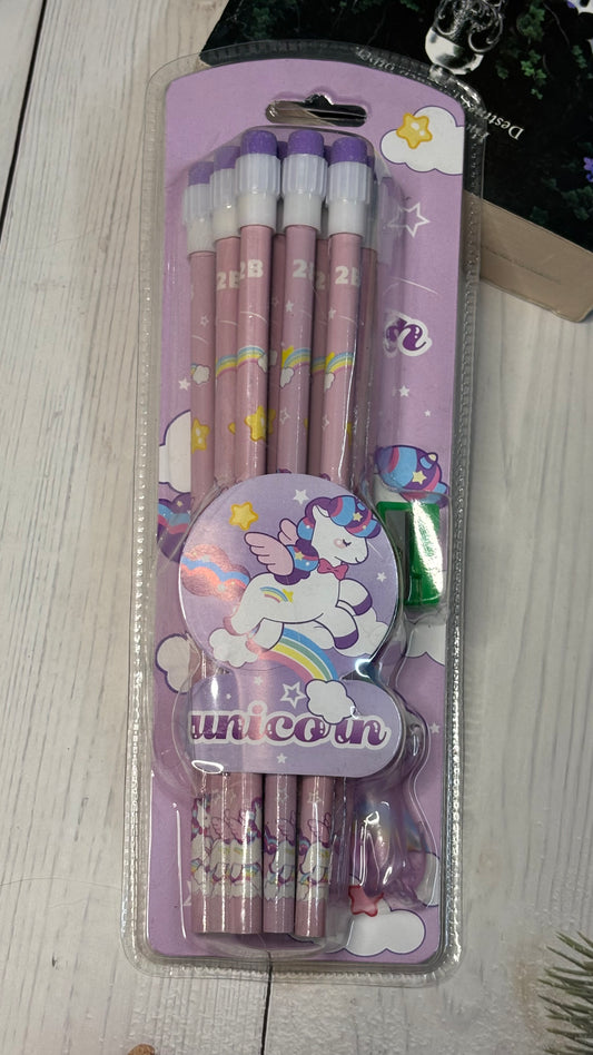 Pencil Stationery Set | 12 HB Pencils, Sharpener, Eraser & Pencil Cap