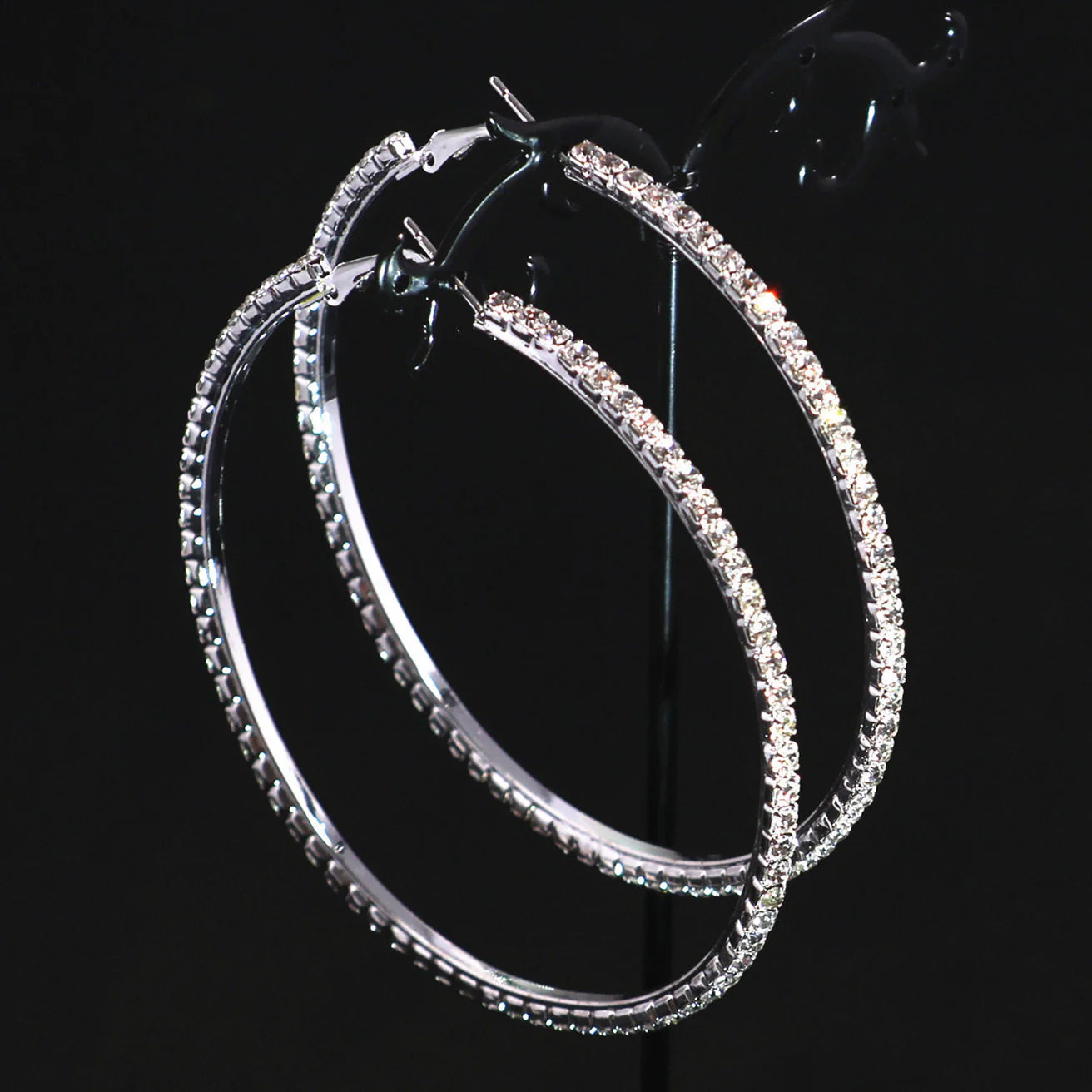 Exaggerated Sparkling Circle Bedazzled Large Earrings