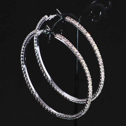 Exaggerated Sparkling Circle Bedazzled Large Earrings