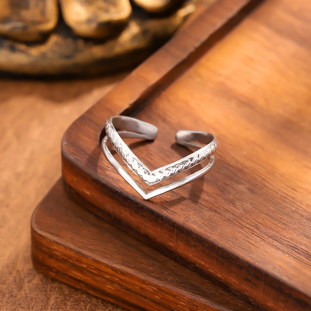Anti Tarnish Double-layer v-shaped ring silver