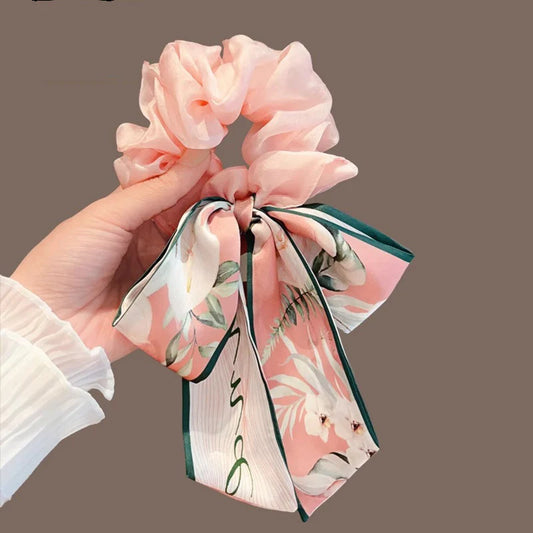 Floral Bow Large Hair Scrunchie (1 PC)