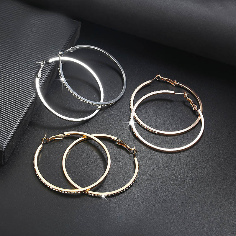 Exaggerated Sparkling Circle Bedazzled Large Earrings
