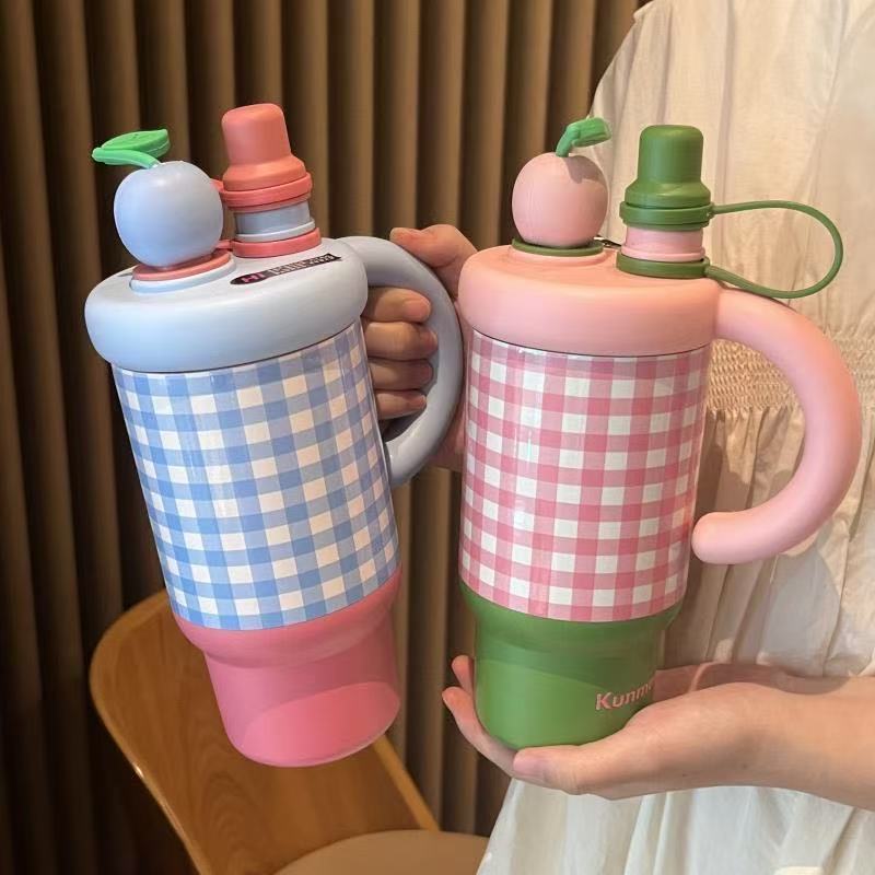 Gingham Cherry Mug Tumbler(800ml)