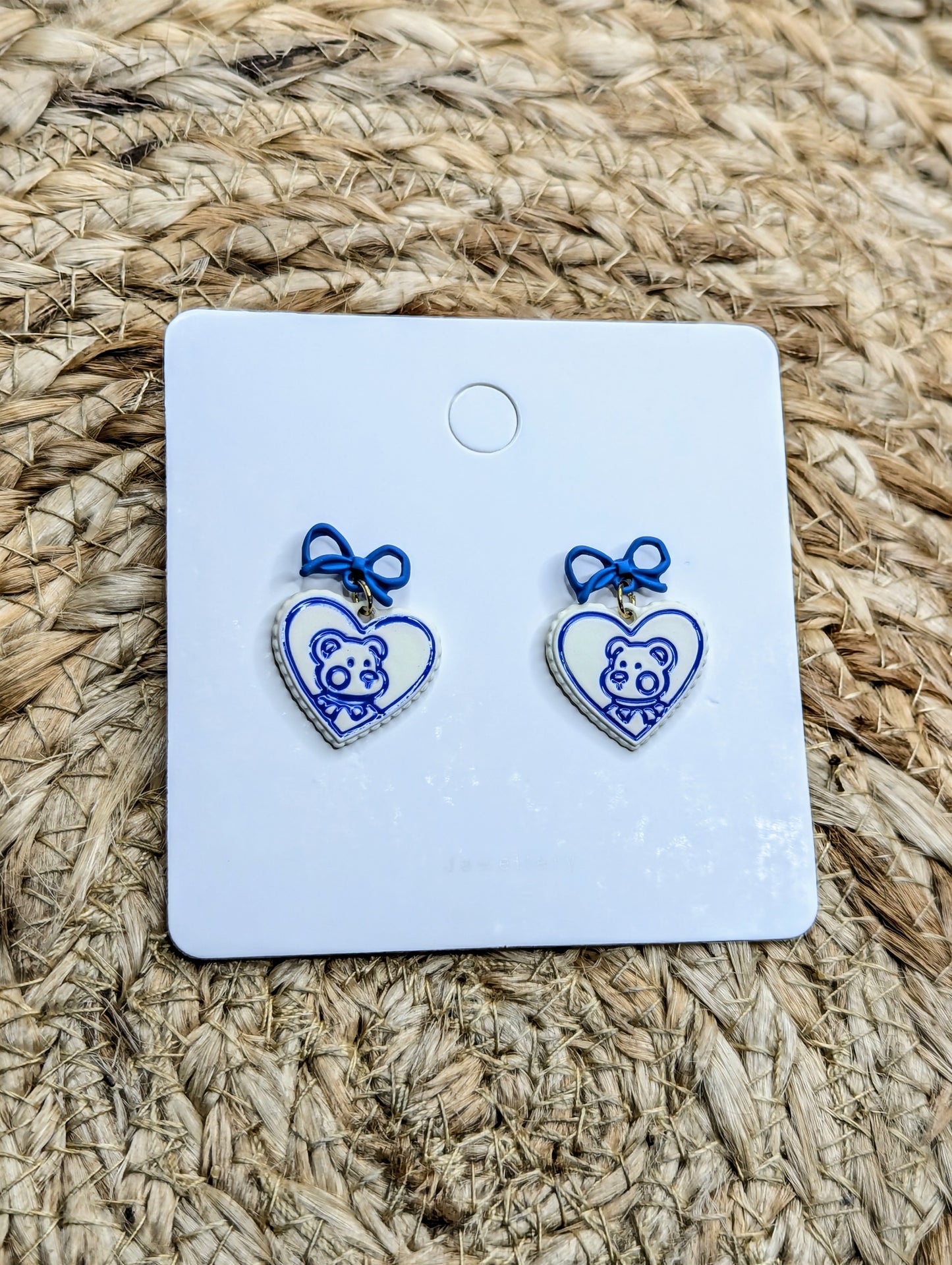 White/Blue Heart Bear earrings