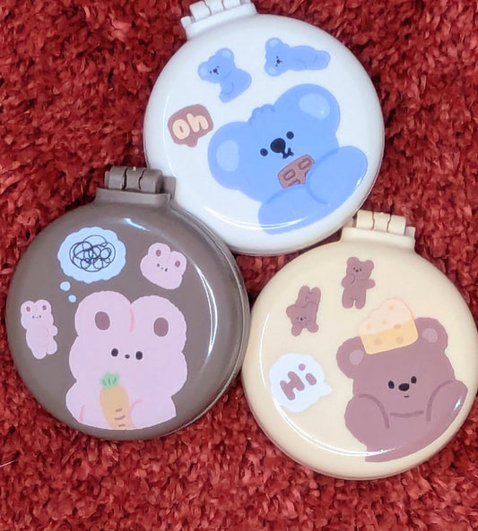 Round Mirror With Comb - Cute bear Print