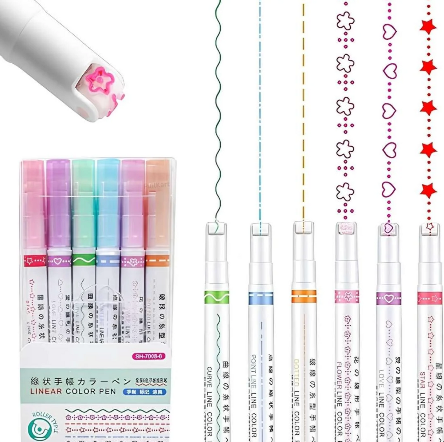 Linear Roller Color Pens Highlighters (Set of 6)