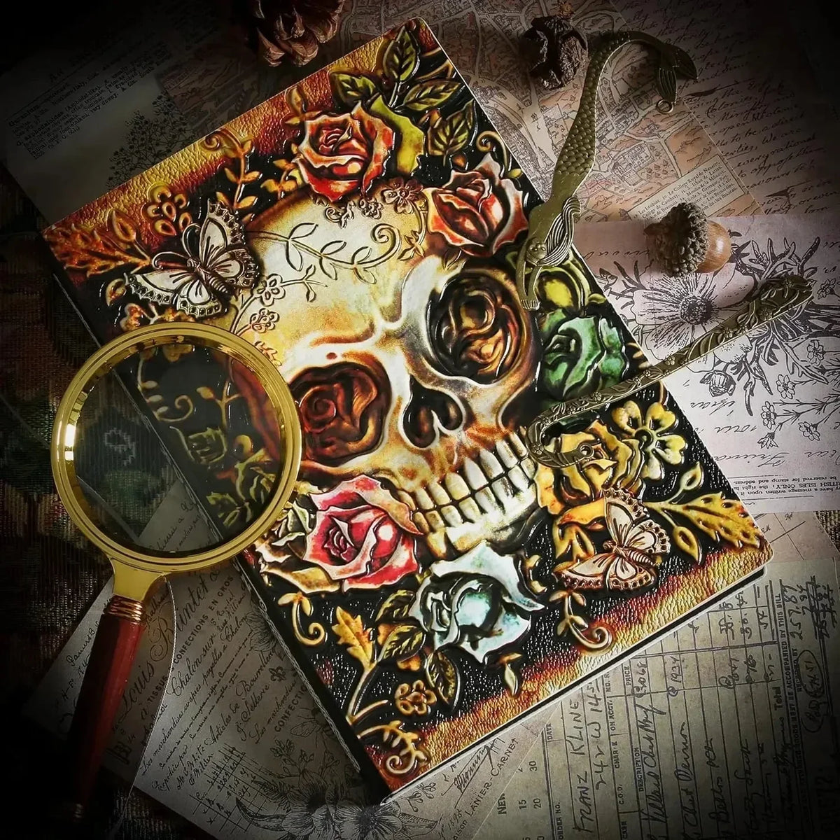 Vintage 3D Skull Embossed Notebook Set