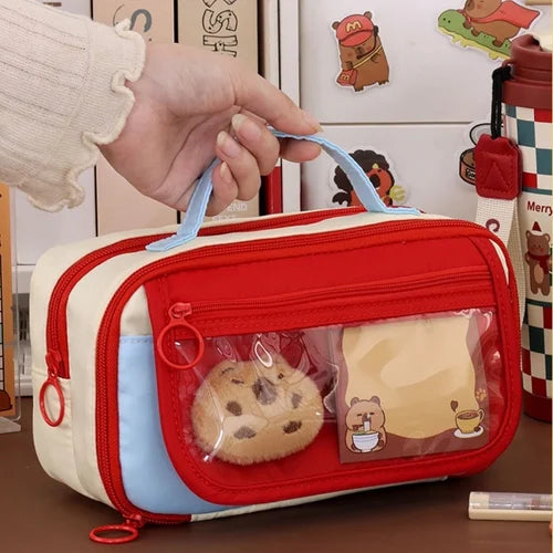 Red And Beige Pencil Case