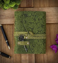 Floral Embossed Leather Journal with Brass Key