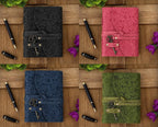 Floral Embossed Leather Journal with Brass Key