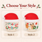 A product selection graphic showing two Christmas-themed cup styles under the heading 'Choose Your Style.' The left cup, labeled 'Sophia,' is cream with multicolor holiday lettering and a red Santa hat.