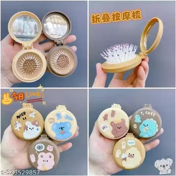 Round Mirror With Comb - Cute bear Print