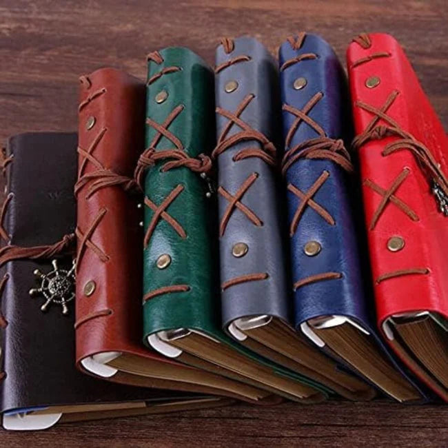Retro Wheel Leather Binder Diary