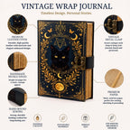 Mystical Black Cat Moon Leather Journal