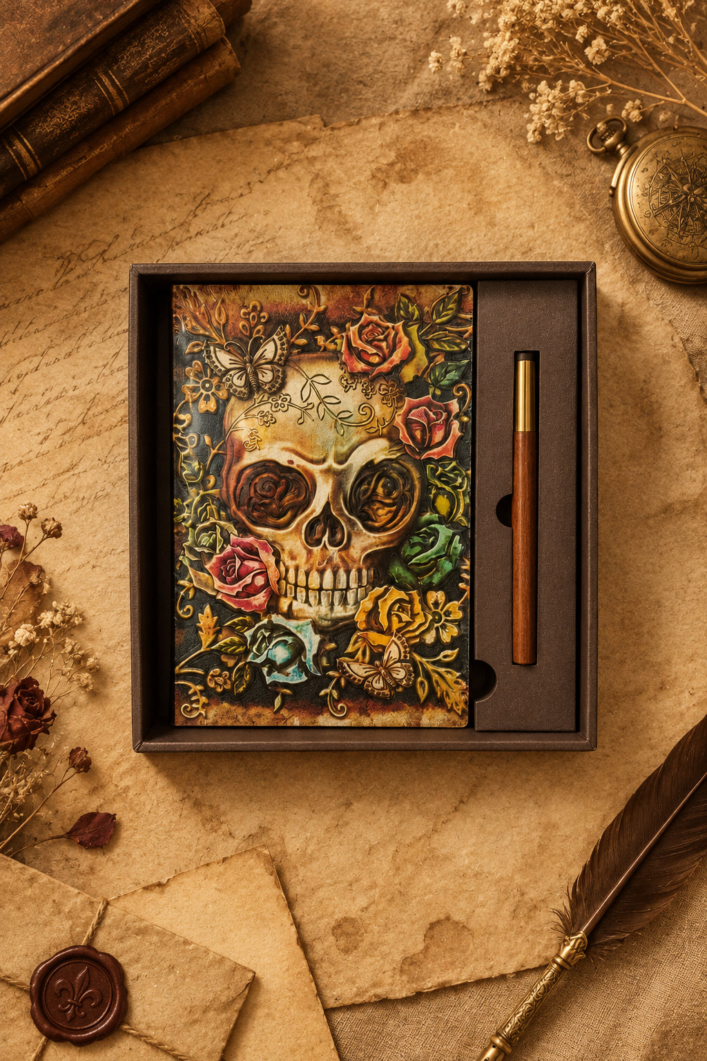 Vintage 3D Skull Embossed Notebook Set