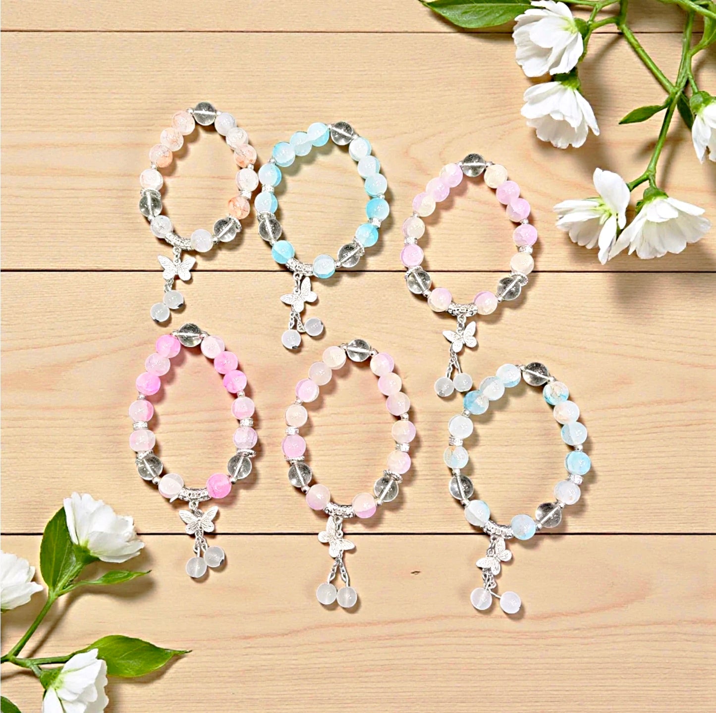 Butterfly Charm Crystal Beaded Bracelet