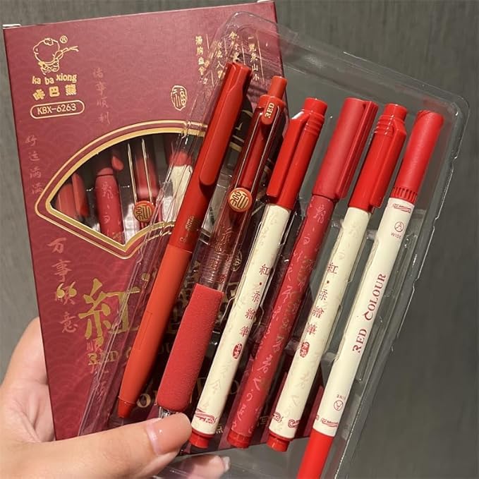 Red Themed Colour Pens Set 6 Pieces