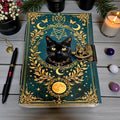 Mystical Black Cat Moon Leather Journal