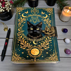 Mystical Black Cat Moon Leather Journal