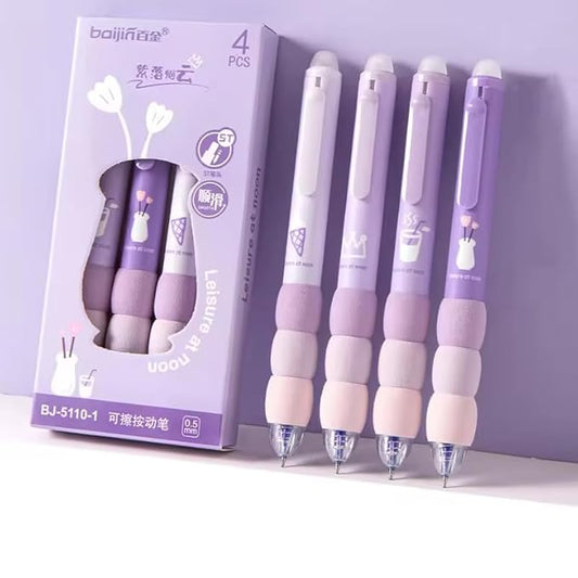 Cute Purple Colour ERASABLE Gel Pens set of 4